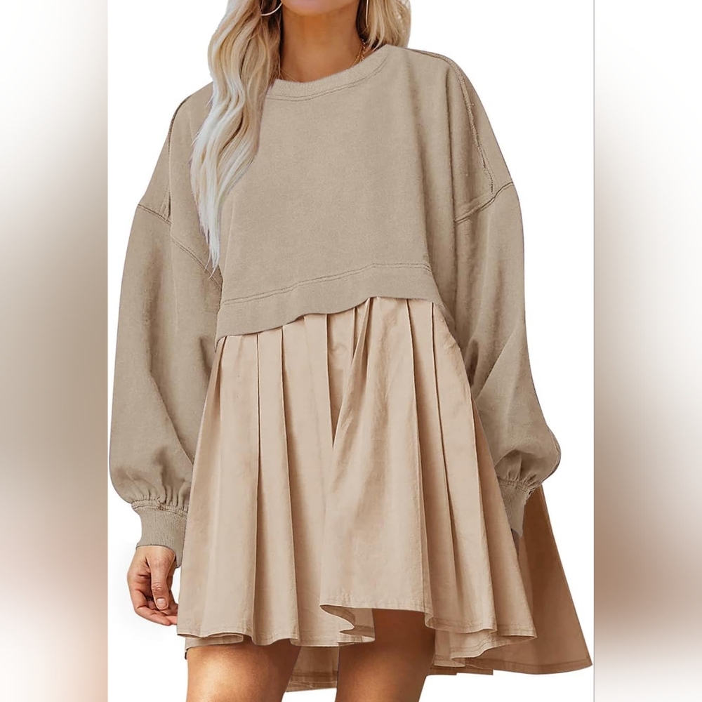 Beige Oversized Sweater Dress